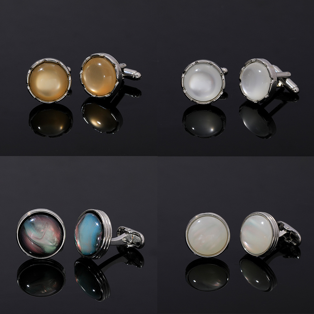 Dress Shirt French Cuff - Round Crystal Cufflinks for Men French
