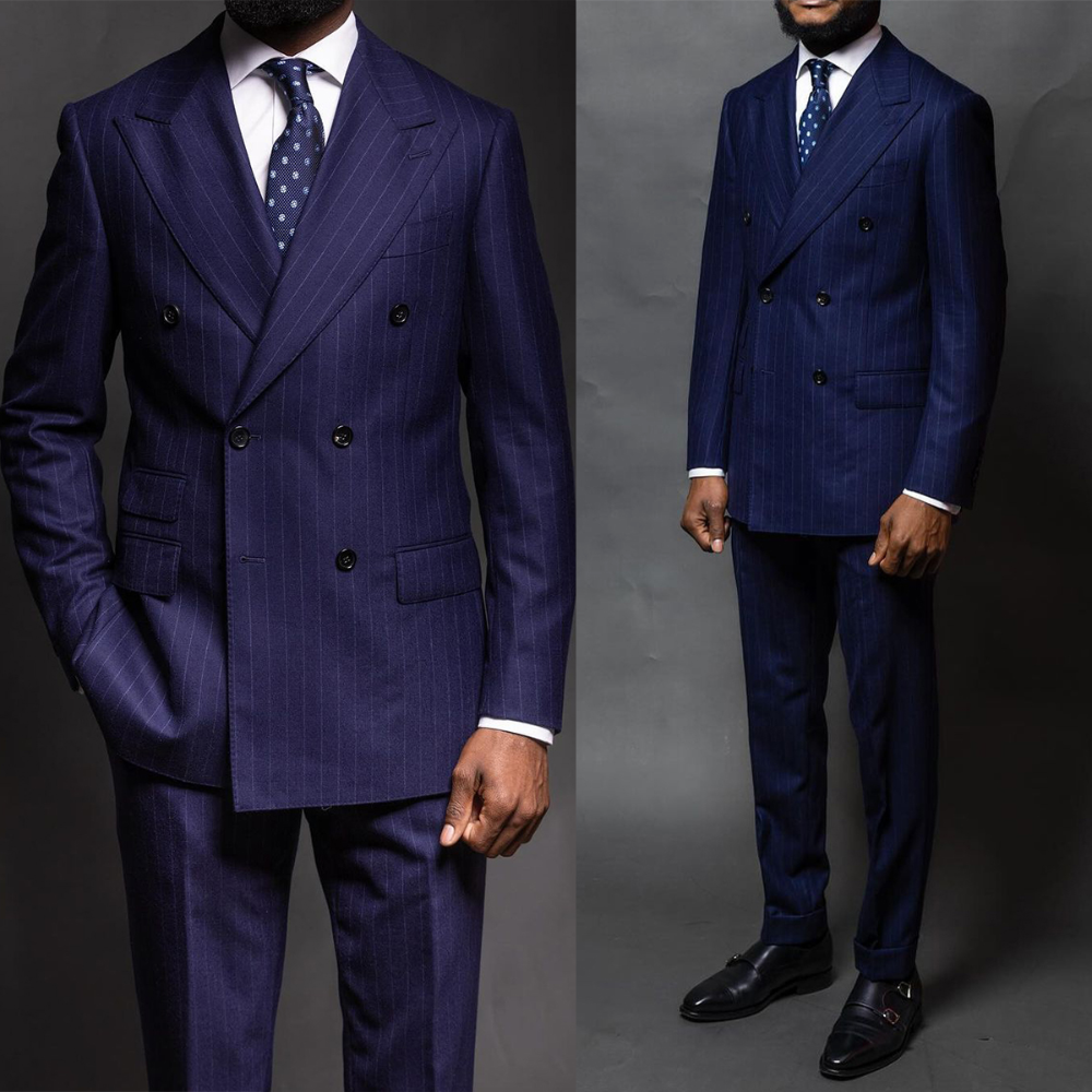 Men Formal Wear Fashion - Navy Blue Pinstripe Men Suits Fashion