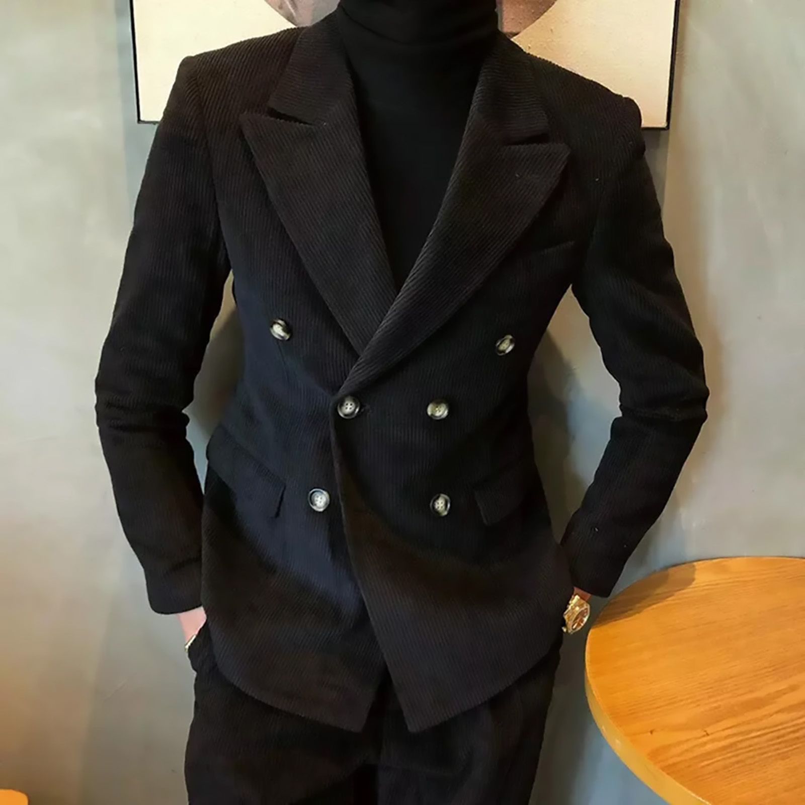 Men Formal Wear Coat - Corduroy Casual Peaked Lapel Suits for