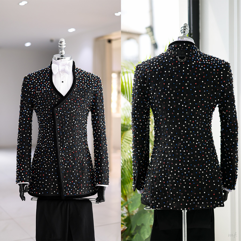 Men Formal Wear Modern - Colorful Crystals Men Suits Set 2