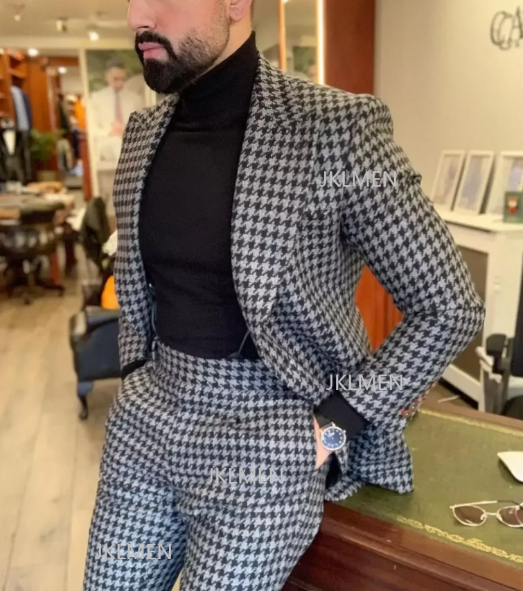 Men Formal Wear For Wedding - Houndstooth Mens Suits 2PCS Wedding Tuxedos