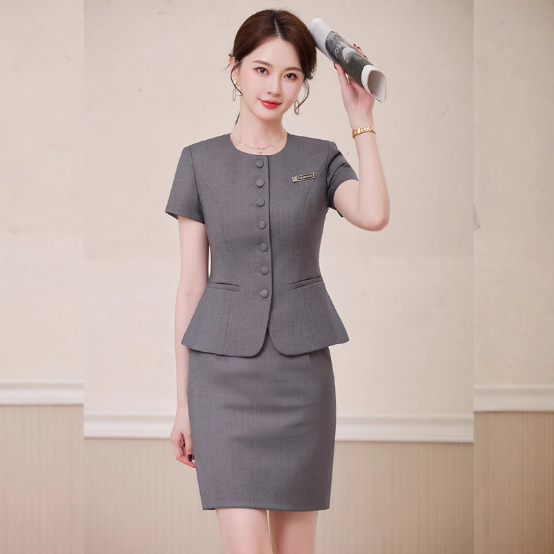 Gray short-sleeved suit dress, - Dress Pant Flat Front recension och pris