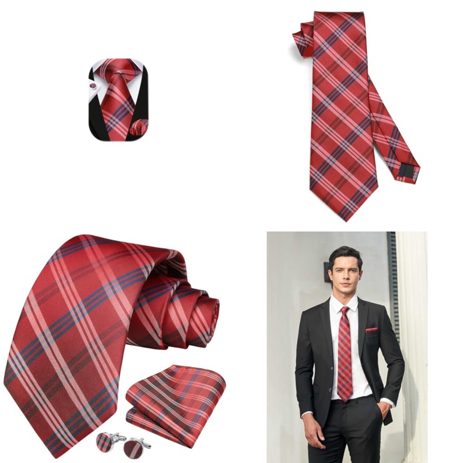 Mens Ties Set Stripe Plaid Tie - Pocket Square Set recension och pris