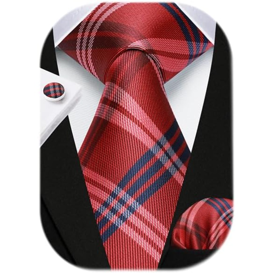 Mens Ties Set Stripe Plaid Tie - Pocket Square Set recension och pris