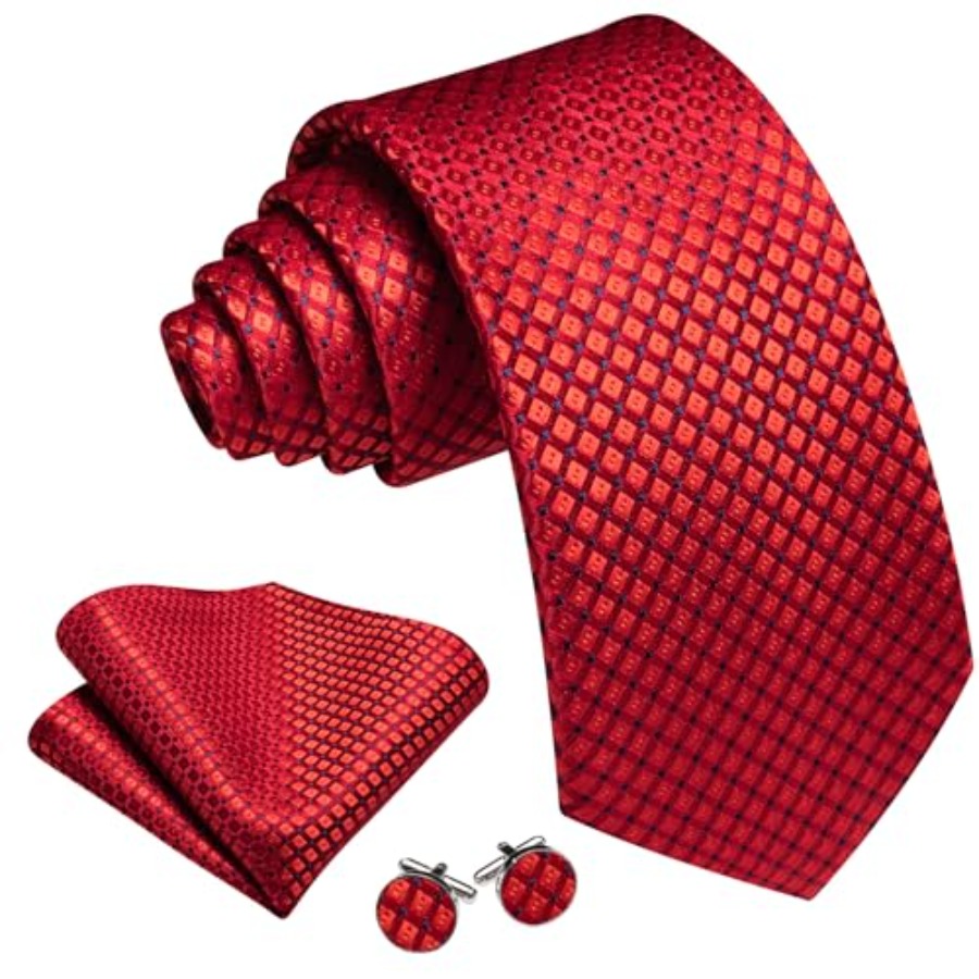 Men Plaid/Striped Ties Set Sil - Pocket Square Set recension och pris