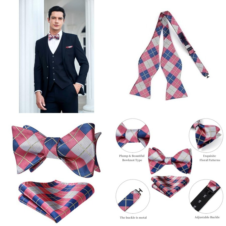 Bow Ties for Men Check Plaid S - Pocket Square Set recension och pris