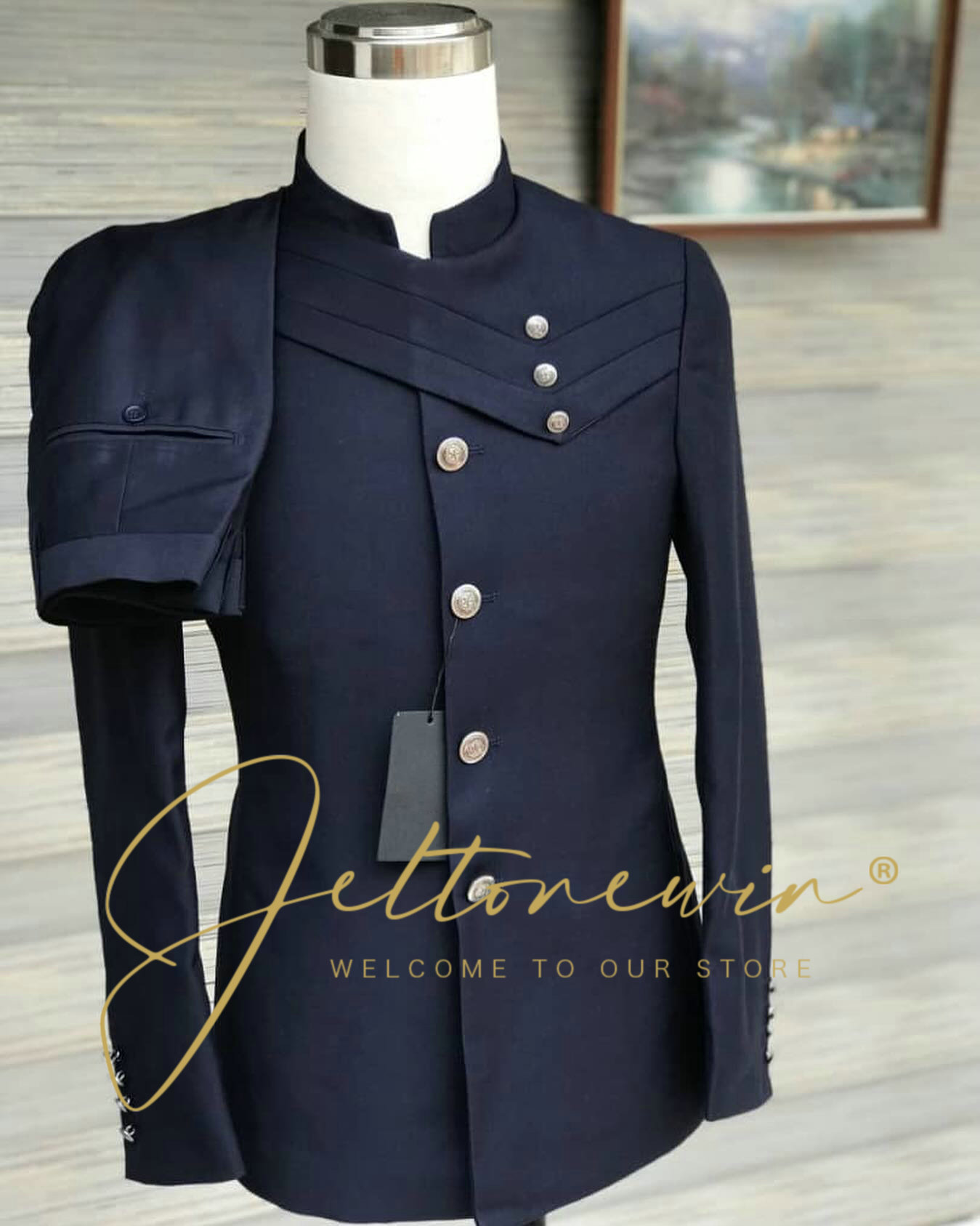 Men's Navy Blue Suit Set with  - Men Formal Wear For Wedding recension och pris