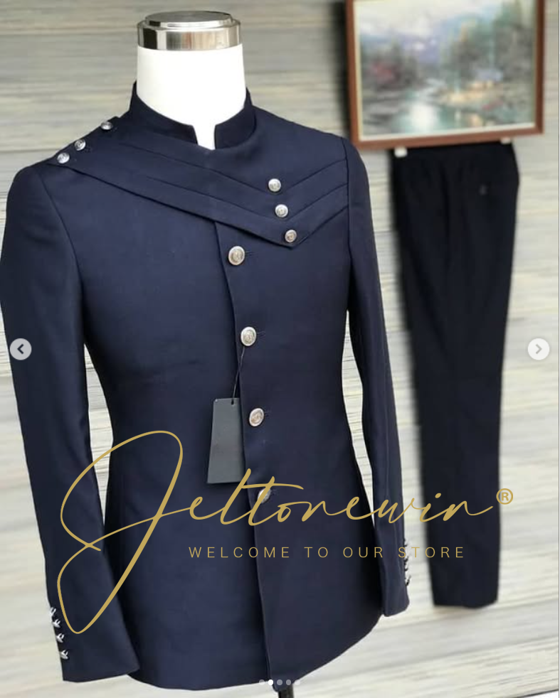 Men's Navy Blue Suit Set with  - Men Formal Wear For Wedding recension och pris