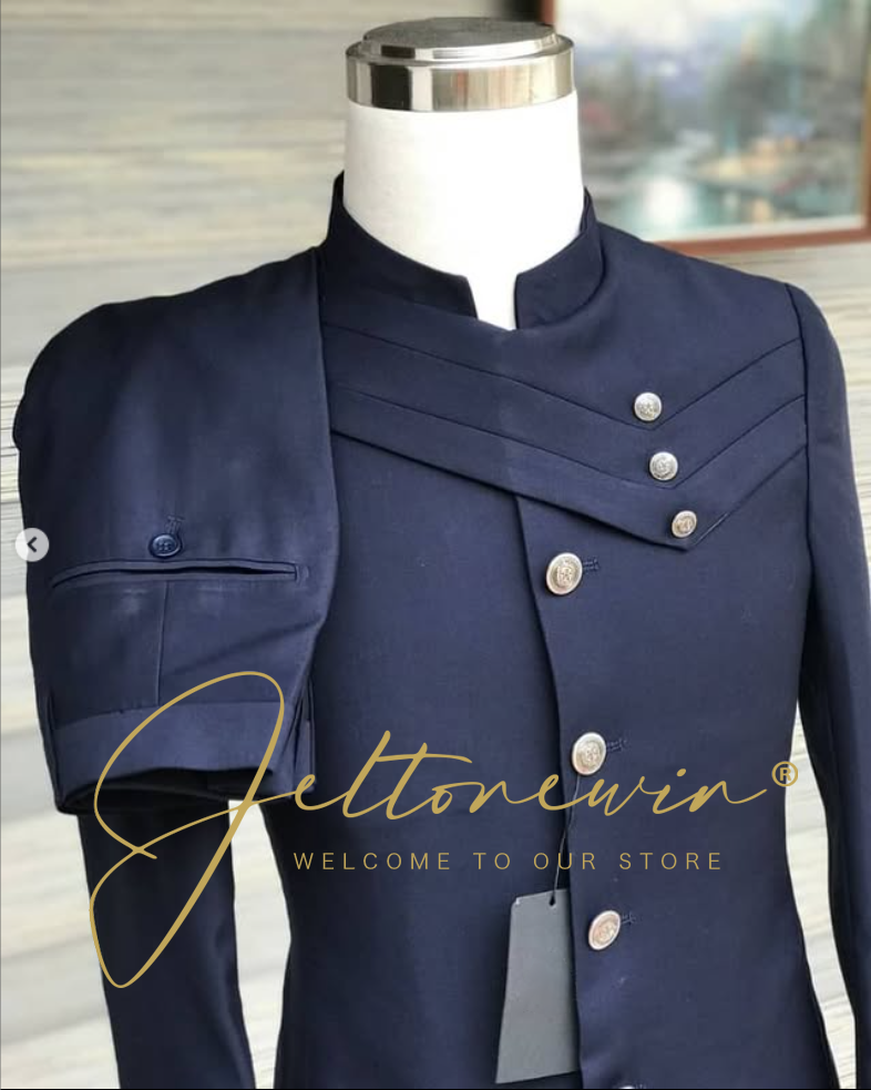 Men's Navy Blue Suit Set with  - Men Formal Wear For Wedding recension och pris
