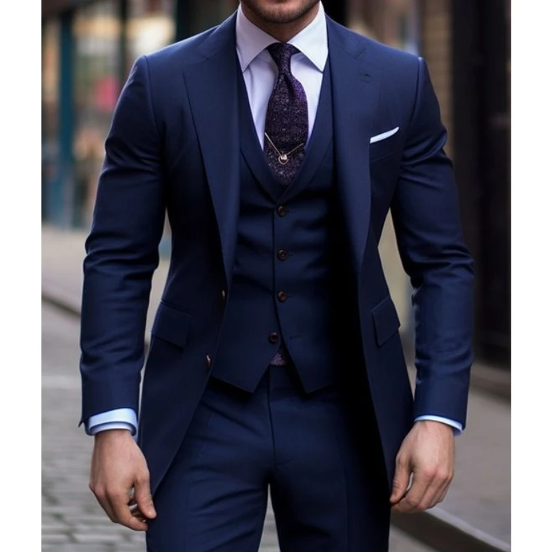 Navy Blue 3 Pieces Casual Male - Men Formal Wear For Wedding recension och pris