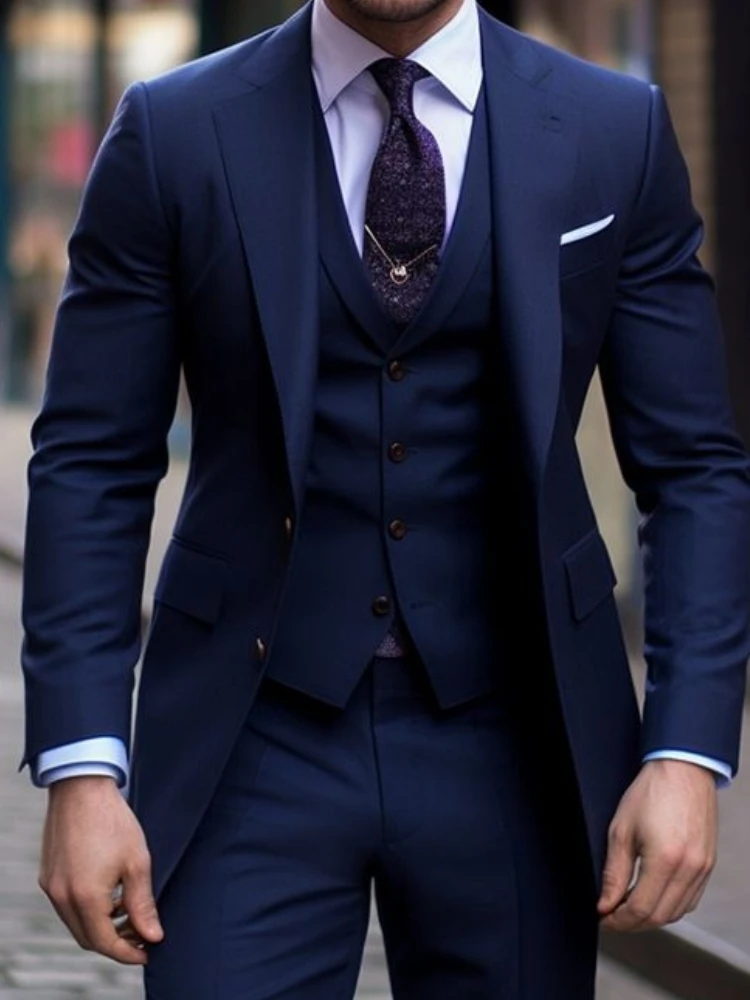 Navy Blue 3 Pieces Casual Male - Men Formal Wear For Wedding recension och pris