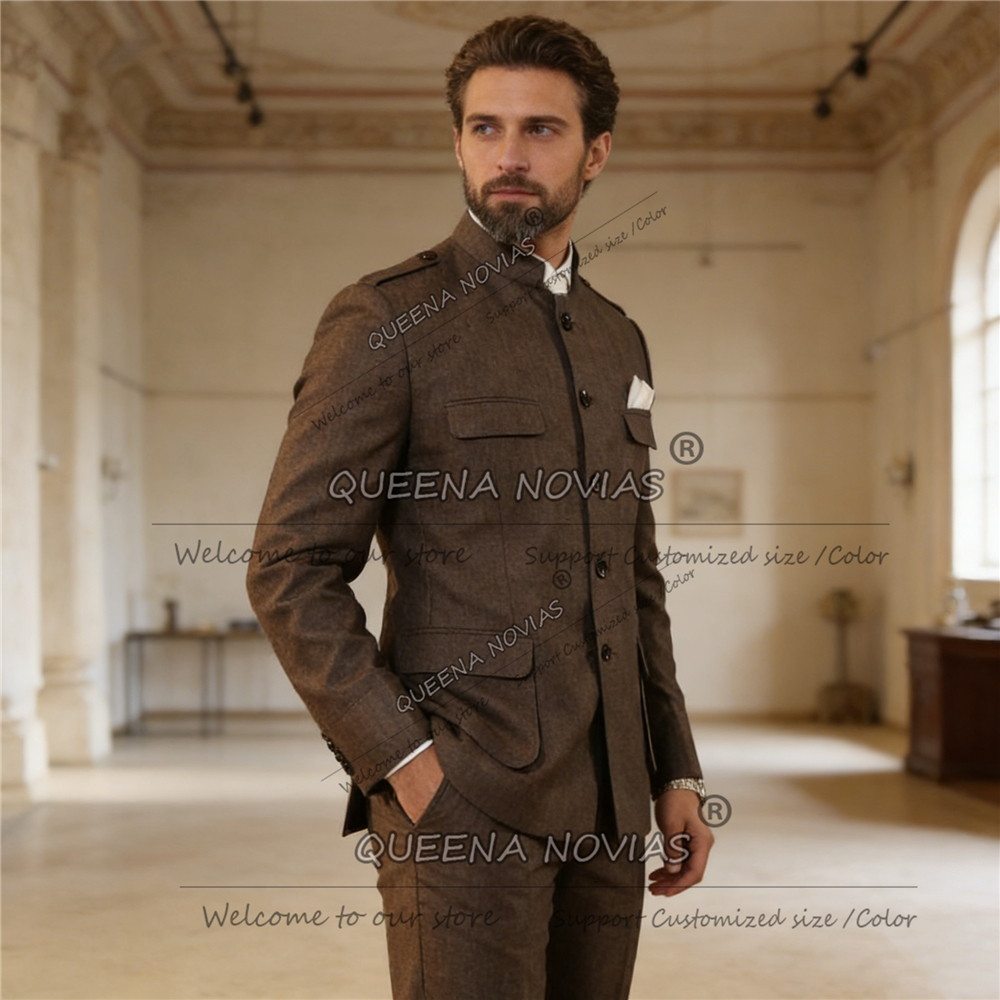 Classic Brown Suits Men Safari - Men'S Style Formal Wear recension och pris