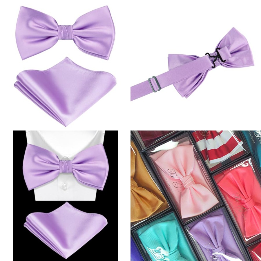 Solid Color Pre-tied Bow Tie a - Pocket Square Set recension och pris